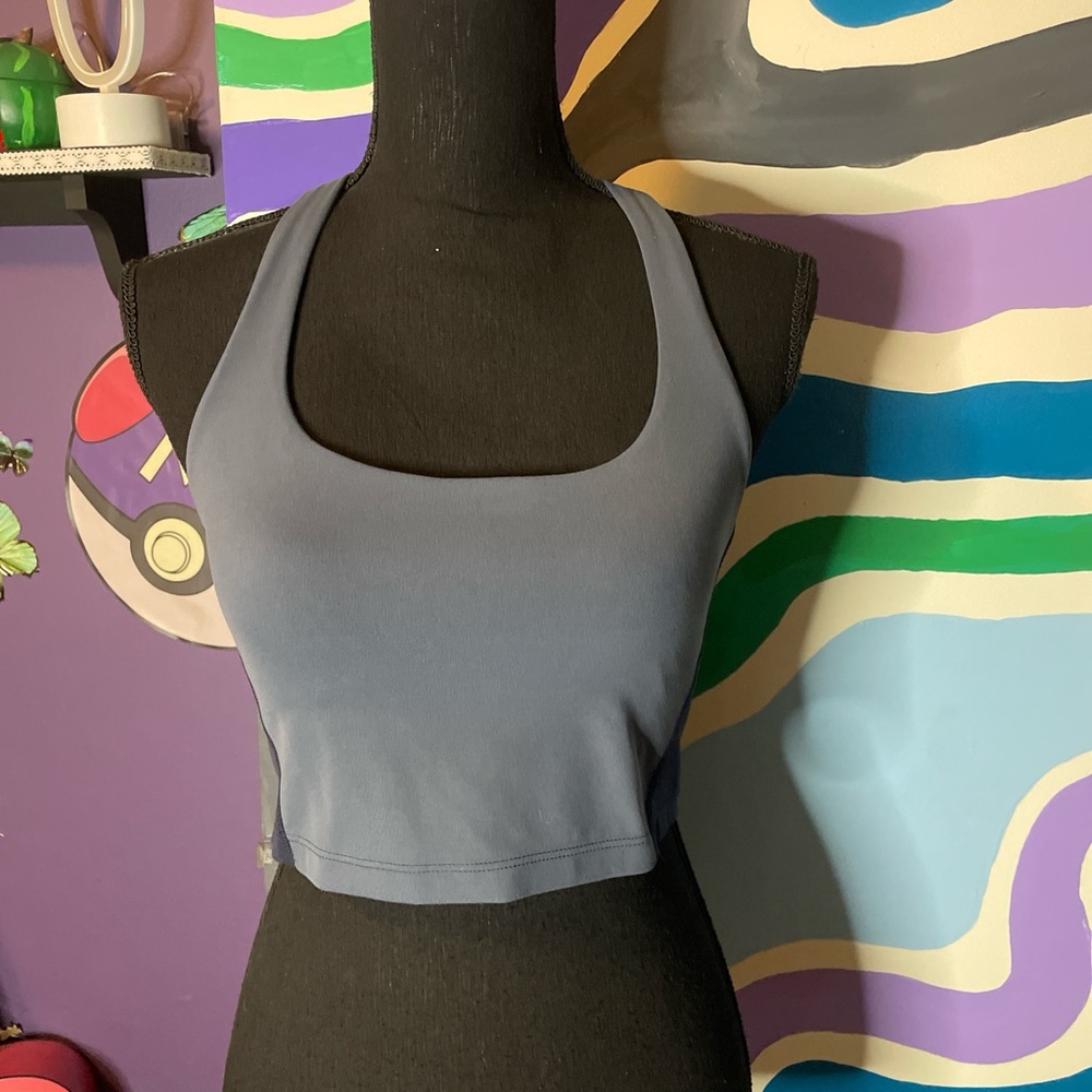 Grey Color Blocked Sports Bra Top